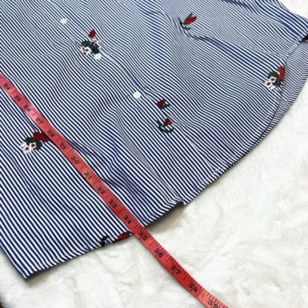 Esqualo Blue White Striped Off-Shoulder Shirt Dress Floral Women's 8 - Picture 6 of 9
